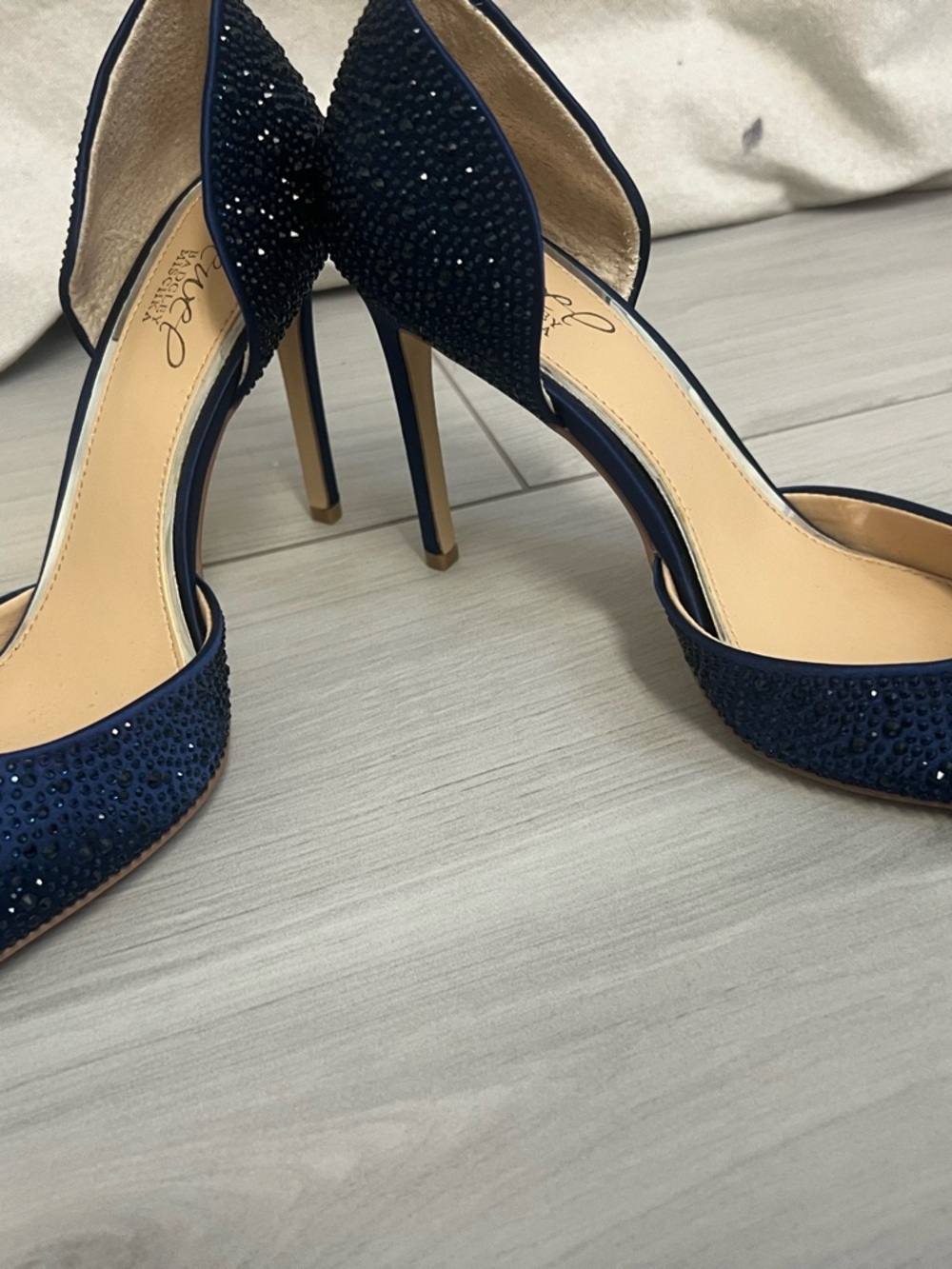 Jewel‎ Badgley Mischka Grace 2 Piece Navy Stiletto Heel Crystal Accents Sz 7 - Picture 4 of 8